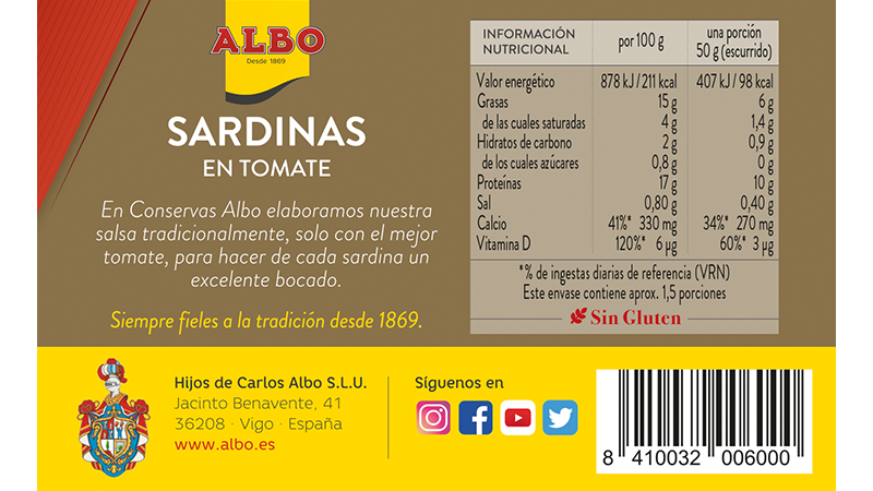 Sardinas en tomate - Conservas Albo®